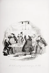Weller úr és barátai Mr. Pellnek isznak, illusztráció Charles Dickens (1812-70) „The Pickwick Papers” című művéből, 1837-ben megjelent